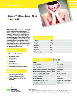 Spec Sheet For Sihl Glamour S Photo Board Satin Posterboard Print Media