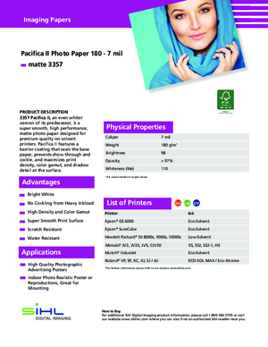 Spec Sheet For Sihl Pacifica II 3357 Photo Print Media