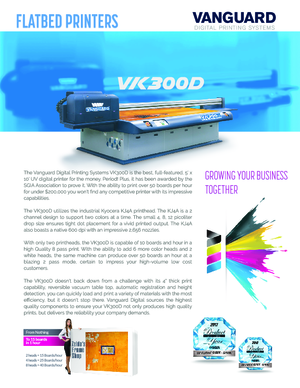Brochure For Vanguard Digital Printing Systems VK300D Series 5 x 10 Flatbed UV Printer Printers Hardware