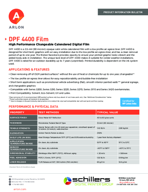 Data Sheet For Arlon DPF 4400 Calendered Vinyl PSA Print Media