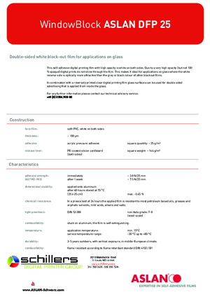 Data Sheet For Aslan WindowBlock ASLAN DFP 25 Window PSA Print Media