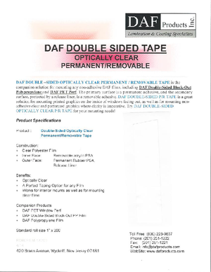 Data Sheet For DAF Double Sided Clear Tape Pressure Sensitive Mounting Adhesive
