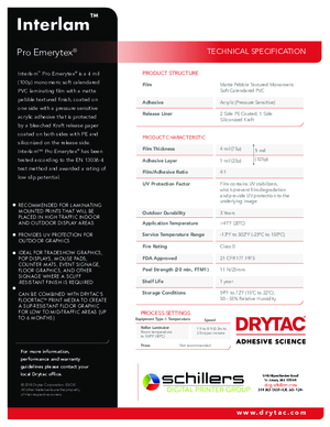 Data Sheet For Drytac Interlam Pro Emerytex Pressure Sensitive Overlaminating Film