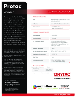 Data Sheet For Drytac Protac Emerytex UV Pressure Sensitive Overlaminating Film