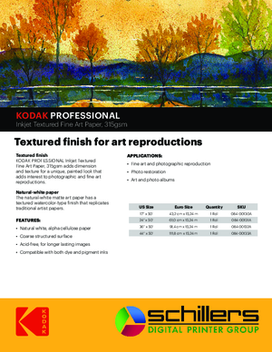 Data Sheet For Kodak Inkjet Textured Fine Art Paper 315gsm Print Media