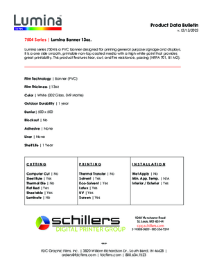 Data Sheet For Lumina 13 oz High Strength 7501 One Sided Banner