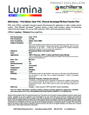 Data Sheet For Lumina Graphic Films 9302 Series Printable Heat Transfer Film