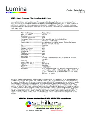 Data Sheet For Lumina QuickPress 9010 Series Heat Transfer Film Heat Transfer