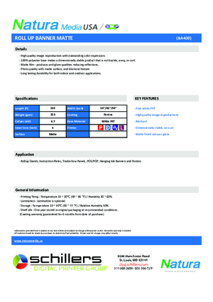 Data Sheet For Natura Media BA400 Print Media