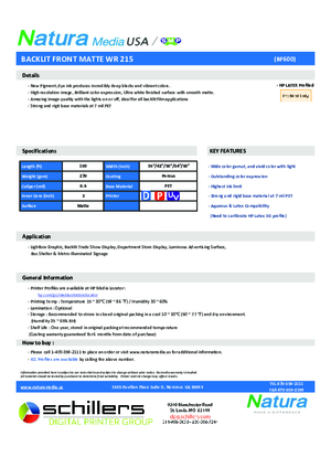 Data Sheet For Natura Media BF600 Backlit Print Media