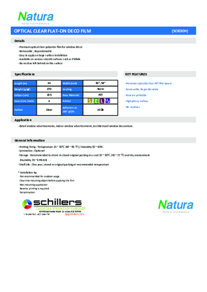 Data Sheet For Natura Media Optically Clear SO830H Window PSA Print Media