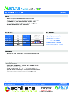 Data Sheet For Natura Media Polypropylene Banner PH900 Print Media