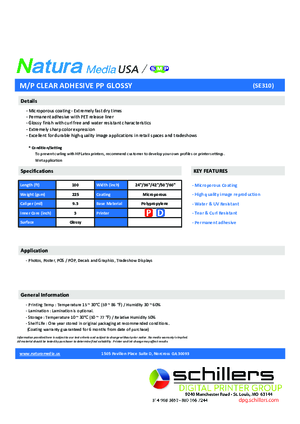 Data Sheet For Natura Media SE310 Polypropylene PSA Print Media
