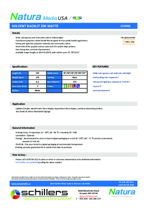 Data Sheet For Natura Media SO600 Solvent Backlit Print Media