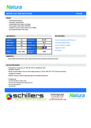 Data Sheet For Natura Media White Flat On Deco Film WF400 Window PSA Print Media