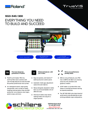 Data Sheet For Roland DGA TrueVIS SG3 Printer Cutters