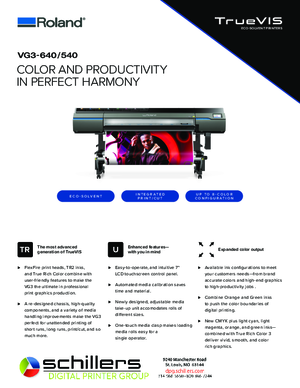 Data Sheet For Roland DGA TrueVIS VG3 Printer Cutters