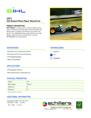 Data Sheet For Sihl 3371 Gloss Rocket Photobase Print Media