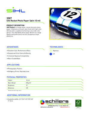 Data Sheet For Sihl 3507 Satin Rocket Photobase Print Media