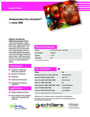 Data Sheet For Sihl WindowGraphx Backlit 3989 PSA Print Media