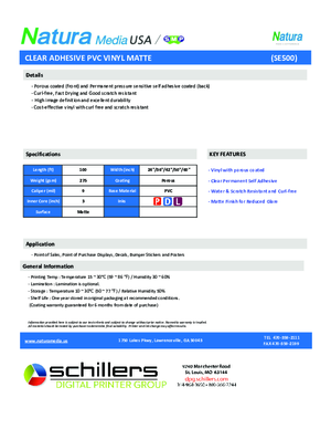 Spec Sheet For Natura Media SE500 PSA Print Media