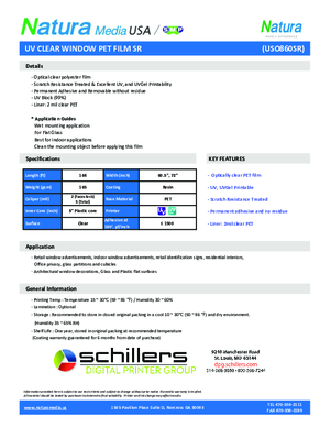 Spec Sheet For Natura Media USO860SR Window Print Media
