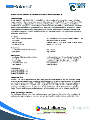 Spec Sheet For Roland DGA ESM HTM3 HeatSoft Print Media