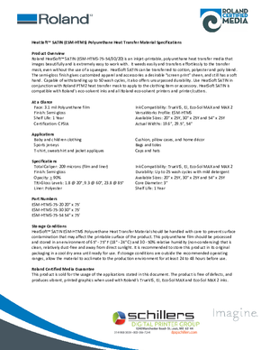 Spec Sheet For Roland DGA ESM HTMS Heat Transfer Print Cut Print Media