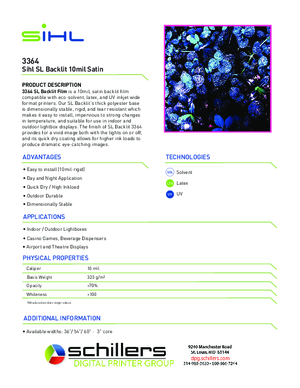 Spec Sheet For Sihl 3364 Day Night Backlit Print Media