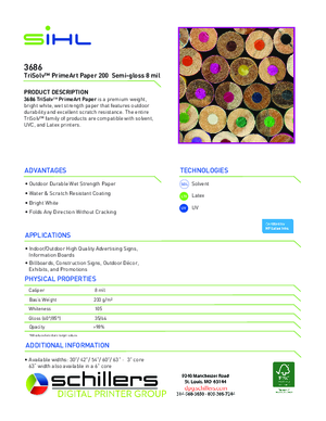 Spec Sheet For Sihl 3686 TriSolv PrimeArt Blueback Photobase Print Media