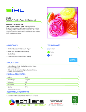 Spec Sheet For Sihl 3689 TriSolv PostArt Print Media
