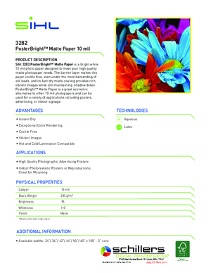 Spec Sheet For Sihl PosterBright 3282 Print Media