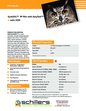 Spec Sheet For Sihl SyntiSOL PP Film with EasyTack 3529 Wall Print Media