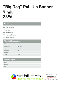 Spec Sheet For Sihl Value Line 3396 Roll Up Banner Print Media