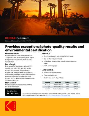 Specifications For Kodak KPPG Gloss Photobase Print Media